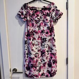 Jean Paul Gaultter Dress Purple Scoop Neck Button Front Short Sleeve  Sz M
